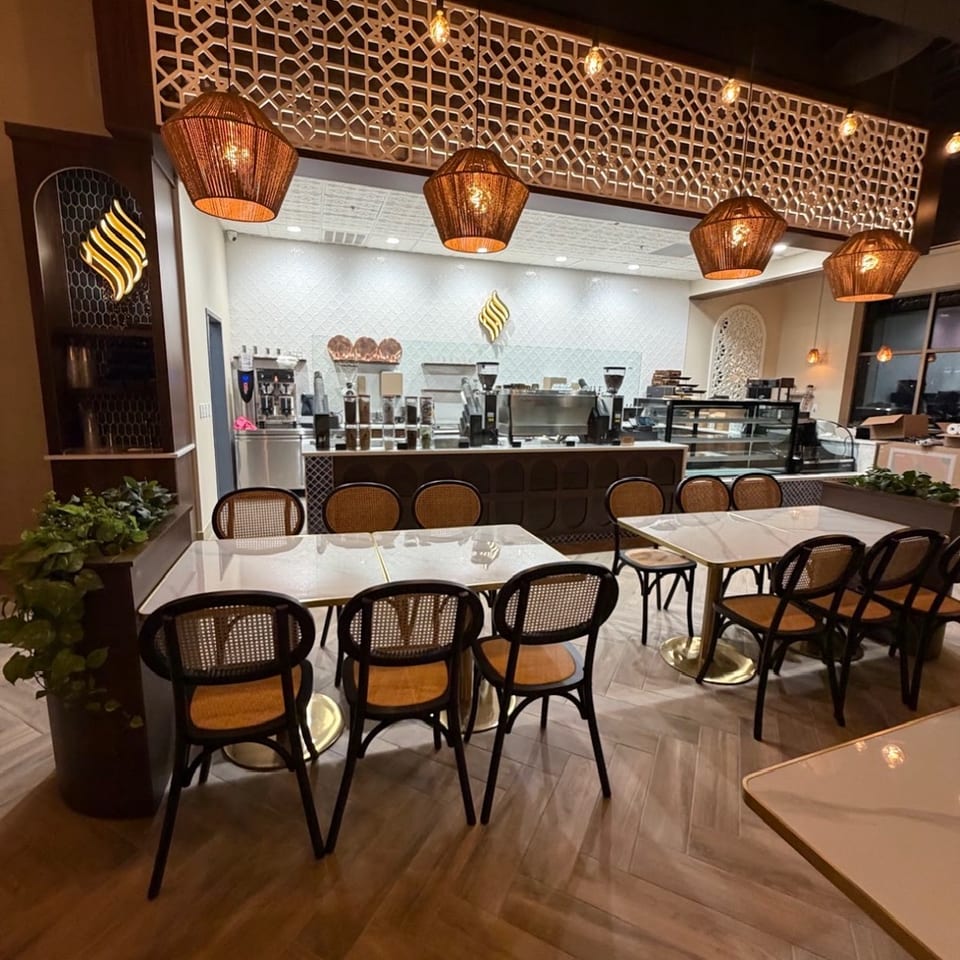 Haraz High Point coffee counter and dining tables.